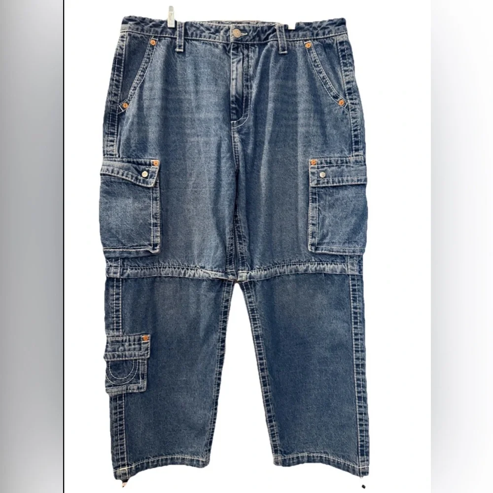 True Religion Baggy Big T Cargo Jeans Zip Knees 38  Pockets‎